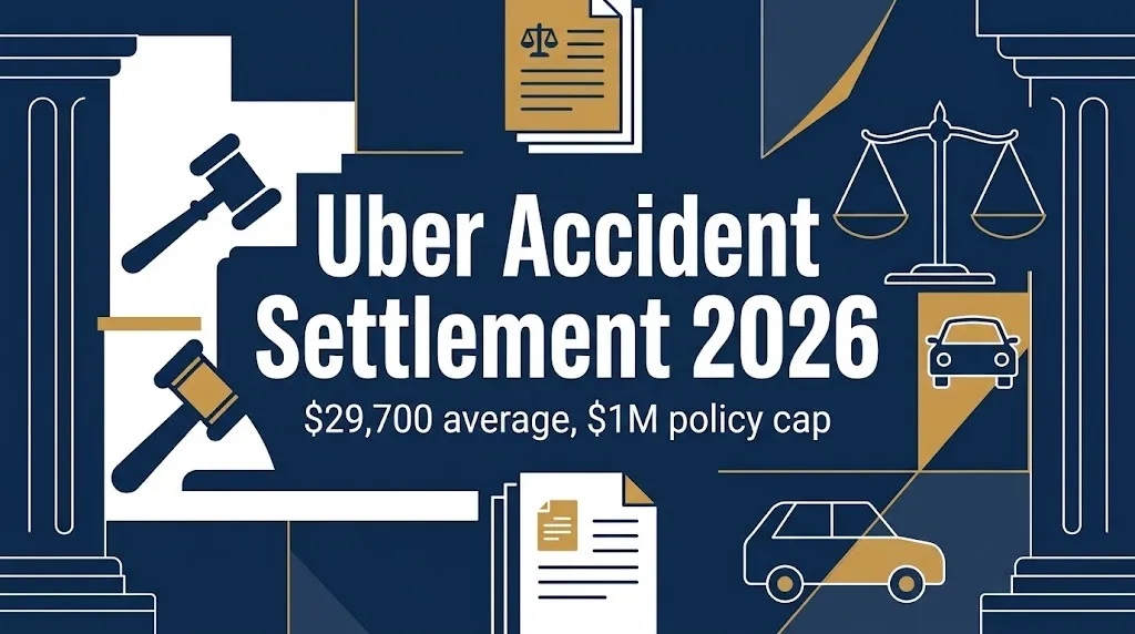Uber accident settlement 2026 banner showing $29,700 average and $1 million policy cap.