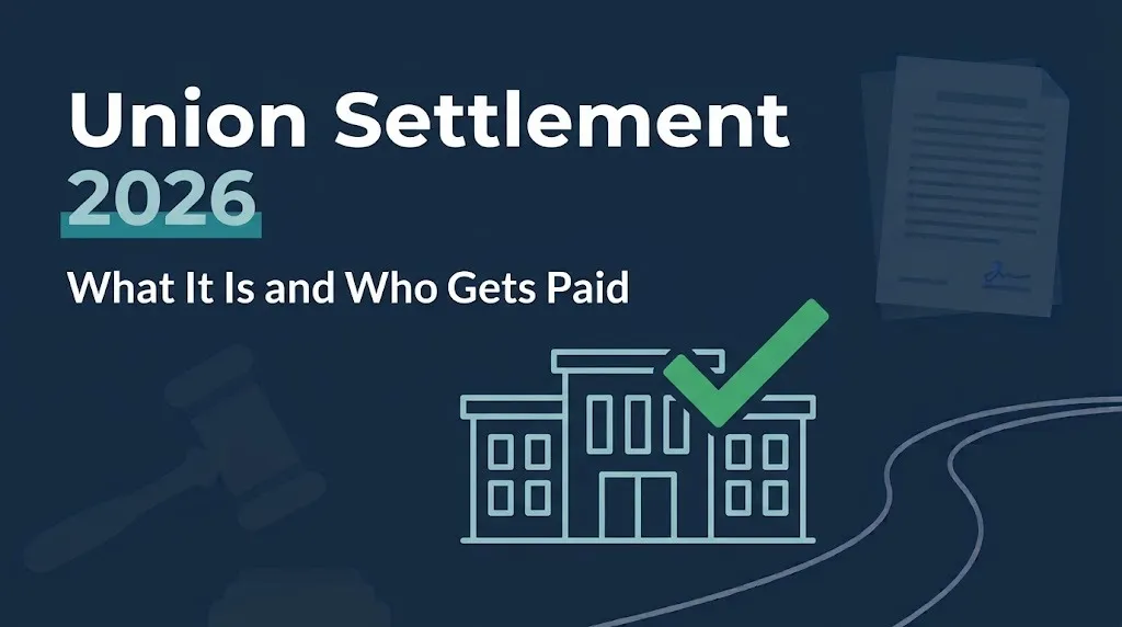 Union settlement 2026 banner explaining what a union settlement is and who receives payment.