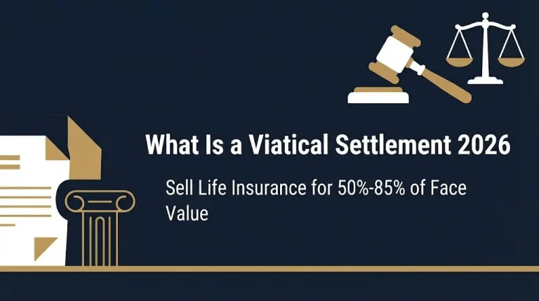 Viatical settlement 2026 hero banner showing life insurance sale for 50 to 85 percent of face value.
