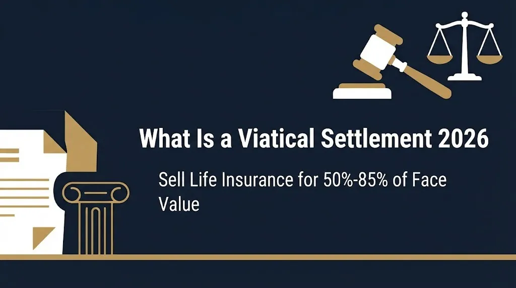 Viatical settlement 2026 hero banner showing life insurance sale for 50 to 85 percent of face value.