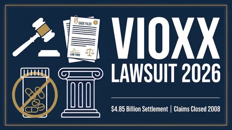 Vioxx lawsuit 2026 banner showing $4.85 billion settlement and closed 2008 claim deadline.