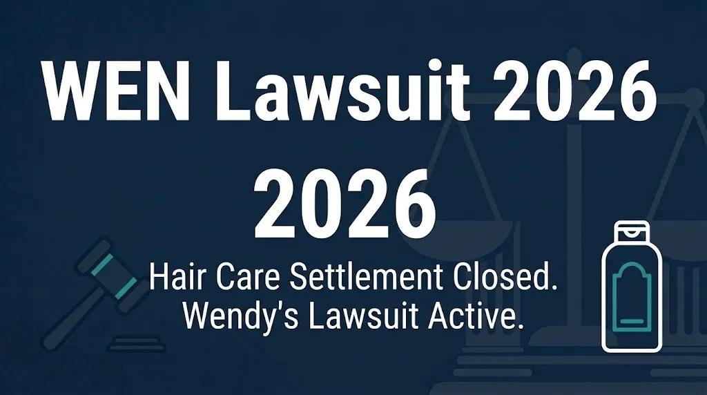 WEN lawsuit 2026 banner showing hair care settlement closed and Wendy's lawsuit active.