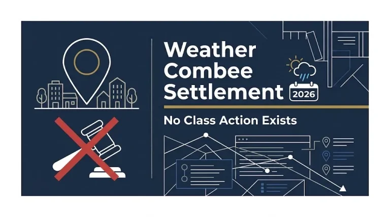 Weather Combee Settlement 2026 banner showing no class action exists and Combee Settlement is a Florida town.