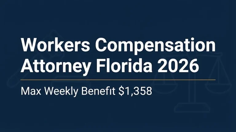 Workers compensation attorney Florida 2026 banner showing the $1,358 weekly benefit cap.