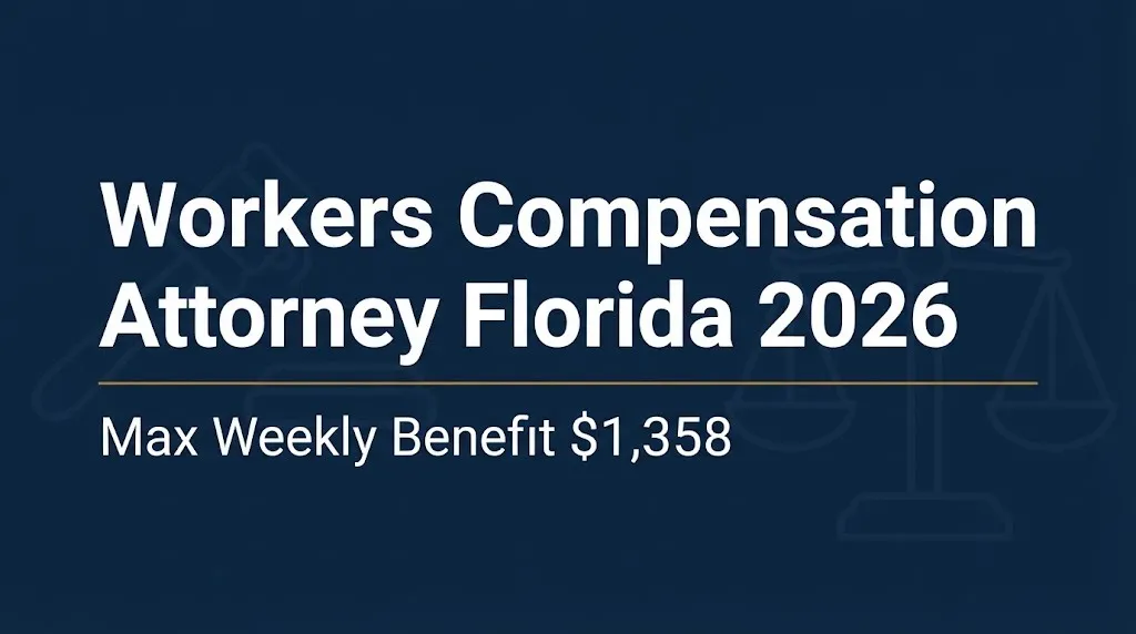 Workers compensation attorney Florida 2026 banner showing the $1,358 weekly benefit cap.