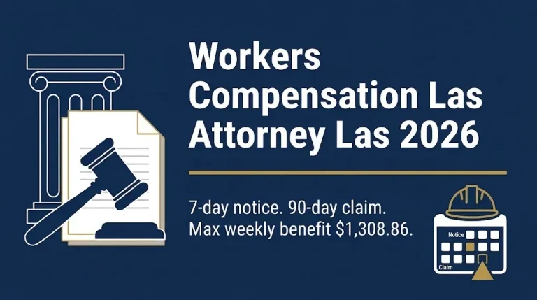 Workers compensation attorney Las Vegas 2026 banner showing 7-day notice and 90-day claim deadlines.