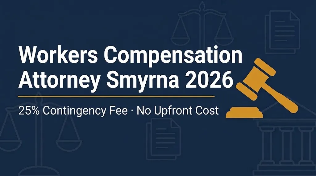 Workers compensation attorney Smyrna 2026 banner showing 25% contingency fee and no upfront cost.