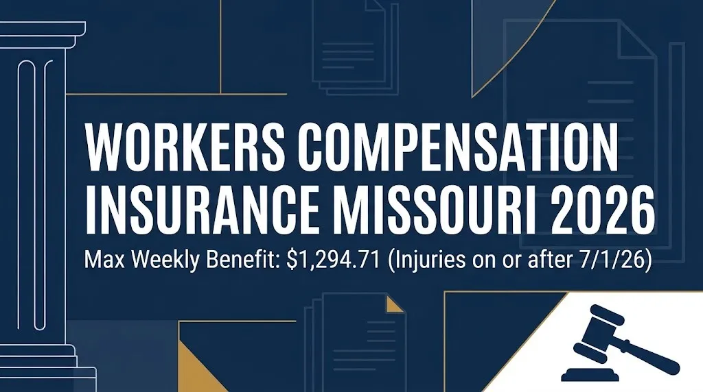 Workers compensation insurance Missouri 2026 banner with $1,294.71 weekly maximum benefit